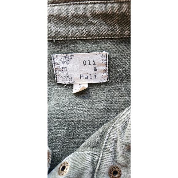 Oli and Hali Green Patchwork Jacket Women's Shacket Sz S Mixed Fabric Snap Front - Picture 4 of 4